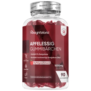 Apfelessig Gummis - 1000mg - 90 Fruchtgummis mit Apfelgeschmack - Hoch nahrhafte Essigsäure 5% - 2 Monate Vorrat