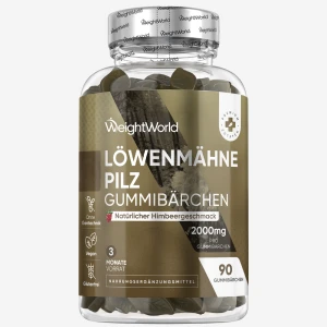 Löwenmähne Pilz Gummibärchen 2000 mg | Vegan & Effektiv | 3 Monate Vorrat
