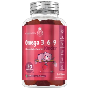 Vegane Omega 3-6-9 Gummibärchen für Kinder | Erdbeer- & Himbeergeschmack | Gehirn & Sehkraft fördern | Online bestellen