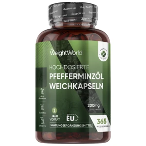 Mundgeruch loswerden mit Pfefferminzöl Softgels | 365 Stück | Gegen Mundgeruch und Magenbeschwerden | WeightWorld