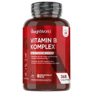 Vitamin B Komplex - 365 Tabletten - Alle 8 B-Vitamine & Vitamin C - Premium Nahrungsergänzung für rundum körperliche Unterstützung & Energie
