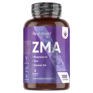 180 ZMA Kapseln - Zink, Magnesium & Vitamin B6 Kapseln - Ideal für Energie & Entspannung - 6 Monate Vorrat - WeightWorld