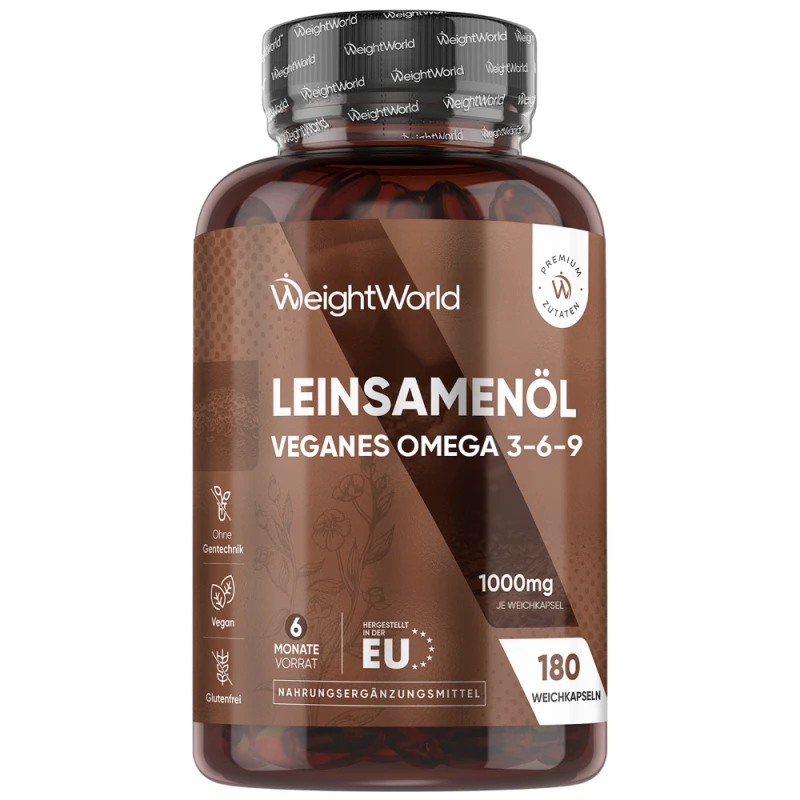 Leinsamenöl Softgel Kapseln - 180 Weichkapseln - Natürliches Flaxseed Oil mit Omega 3