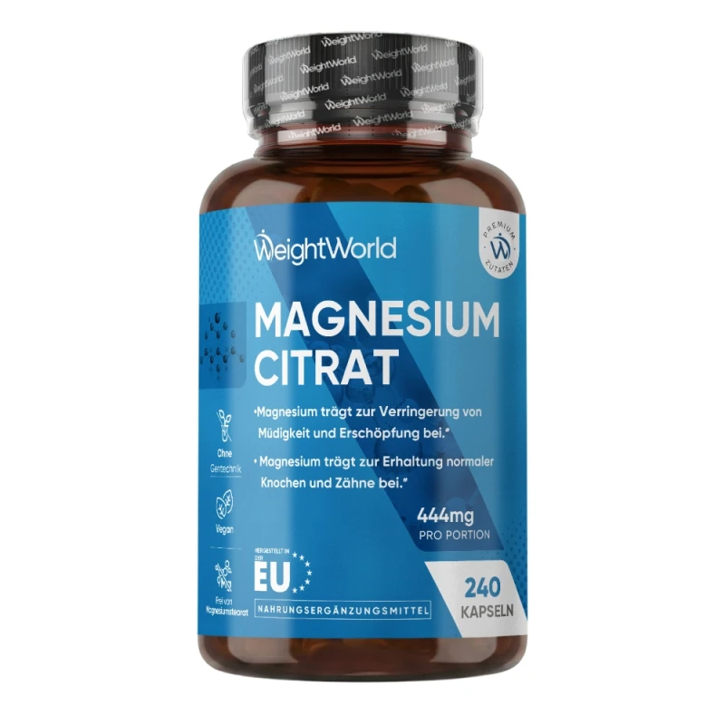 Magnesium Citrate Kapseln | 440mg 240 Kapseln | Natürliche Nahrungsergänzung für Muskeln, Stoffwechsel und Nerven