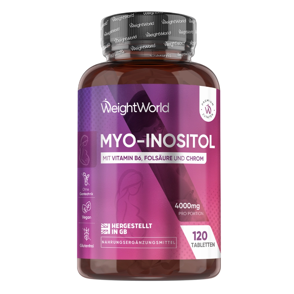 Inositol mit Vitamin B6, B9 und Chrom | 4000 mg 120 Tabletten