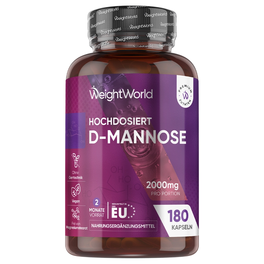 D Mannose Kapseln 2000 mg | 180 Kapseln - Natürliche Ergänzung zur Vorbeugung von Harnwegsinfektionen