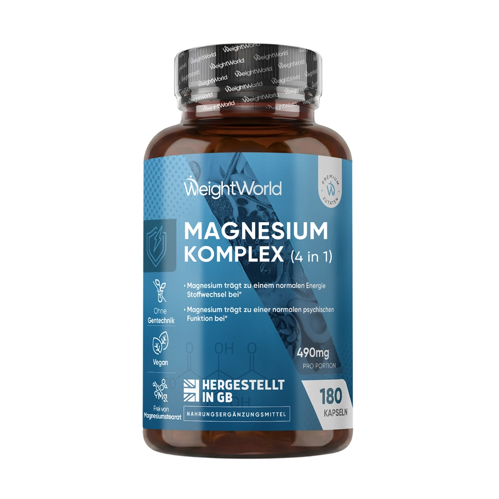 Magnesio Complex 1700 mg - 180 cápsulas - Con 4 formas de Magnesio: Bisglicinato, Citrato, Malato y Taurato - Alta Absorción y Vitalidad sin OGM ni es