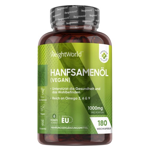 Aceite de Semillas de Canamo 1000mg  · 180 Capsulas  · Omega 3 6 y 9