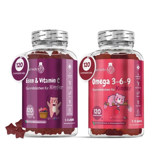 Kinder-Nahrungsergänzung: Omega 3-6-9 Gummibärchen & Eisen-Vitamin C Fruchtgummis I Gummis mit leckerem Fruchtgeschmack