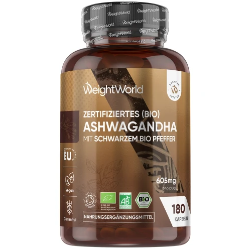 Bio Ashwagandha 505 mg Kapseln (180 Stk) | Natürliche Ergänzung für das Wohlbefinden | WeightWorld