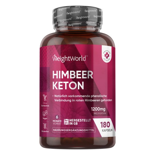 Natürliche Himbeer Keton Pure Kapseln zum Abnehmen | 180 vegane Kapseln mit 100 % reinem Himbeerketon als Fatburner und zur Diät | Hochdosierte 1200 m