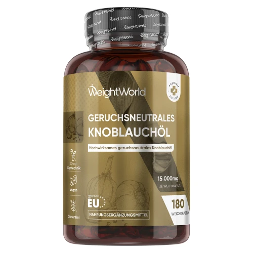 Geruchsneutrale Knoblauchöl Softgels - Natürliche Ergänzung - WeightWorld- 180 Kapseln