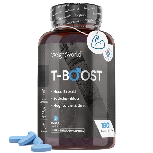 Testo Booster - 180 Comprimidos - Potenciador de la Testosterona y Energía de Origen Natural con Maca, Fenogreco, Magnesio y Zinc