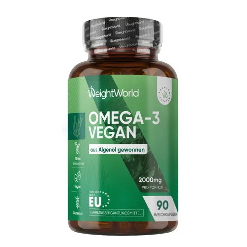 Vegane Omega-3 Kapseln 2000 mg / Port. | 90 Softgels | Omega 3 Algenöl Kapseln für Herz, Gehirn & Gelenke