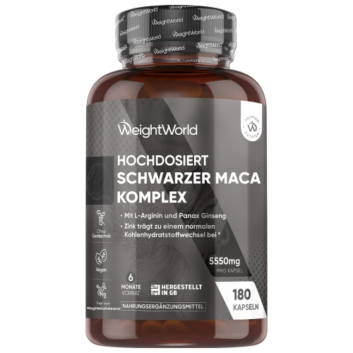 Schwarzer Maca Komplex -  5550 mg - 180 Kapseln- Natürliches Energetisierendes Nahrungsergänzungsmittel