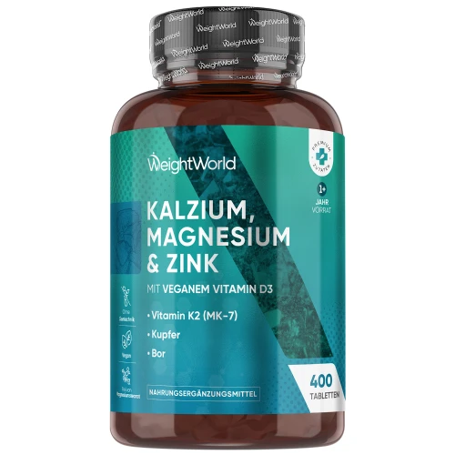 Kalzium, Magnesium & Zink mit Vitamin D3 - 400 Tabletten - Natürliche Ergänzung des Wohlbefindens