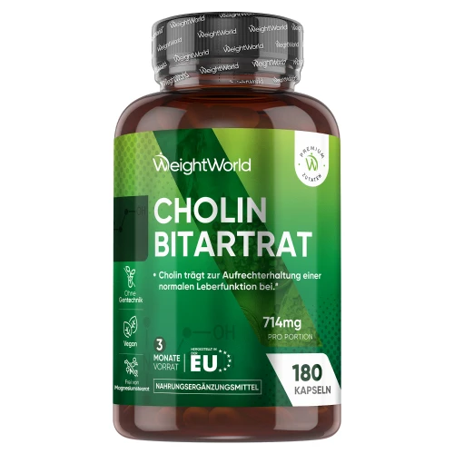 Cholin Bitartrat | 180 Kapseln | Gut fürs Gehirn und die Leber | Online bestellen