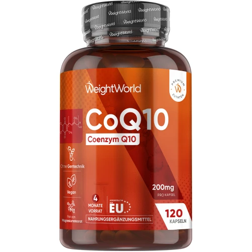 Coenzym Q10 Kapseln - 120 St. - 200mg - 100% Ubichinon - CoQ10 um die natürlichen Abwehrkräfte Ihres Körpers und Ihr Gehirn zu stärken