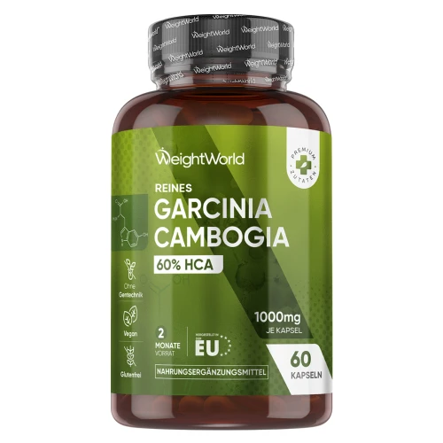 Garcinia Cambogia Pura - 1000 mg 60 Cápsulas - Fórmula de Origen Natural Apta para Veganos