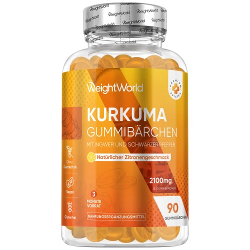 Kurkuma Gummibärchen - 2100mg 90 Stück - Vitamin Gummibärchen für Ihre Haut & Gelenke
