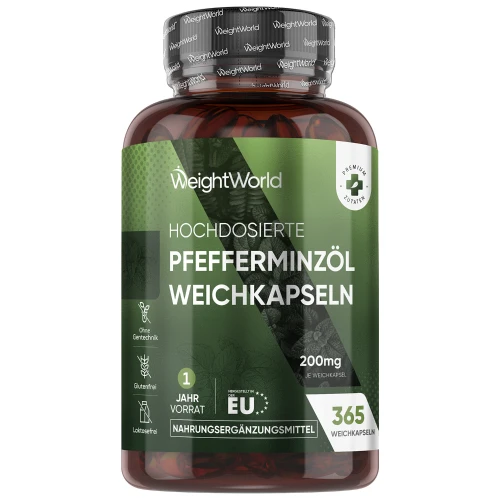 Mundgeruch loswerden mit Pfefferminzöl Softgels | 365 Stück | Gegen Mundgeruch und Magenbeschwerden | WeightWorld