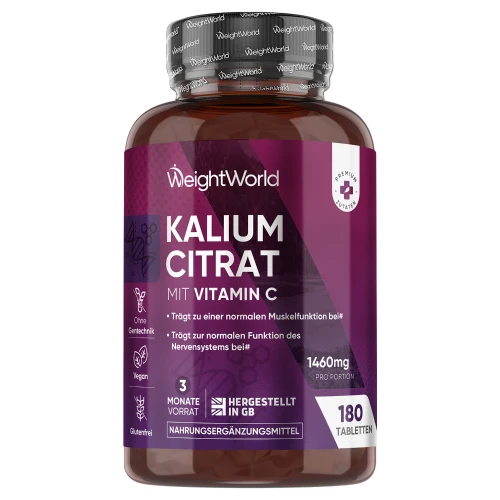 Kaliumcitrat Tabletten – 180 Stk. für den Elektrolytausgleich | 1380 mg I WeightWorld