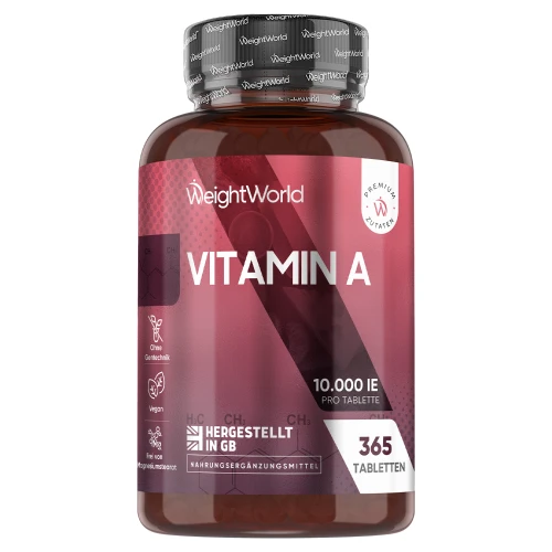 Vitamin A Tabletten - 365 Tabletten à 10.000 IE - 1 Jahresvorrat - Vegan Friendly - WeightWorld