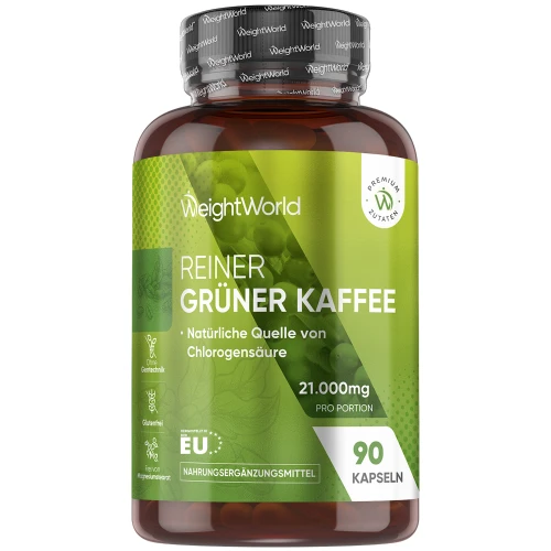 Grüner Kaffee mit Koffein und Chlorogensäure, um Stoffwechseln und Fettverbrennung anzuregen | 90 Kapseln mit je 21.000 mg | WeightWorld