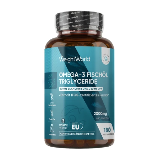 Omega 3 Triglicéridos 2000 mg · IFOS · 600mg EPA 400mg DHA · Máxima Absorción · Para Corazón, Cerebro y Vista