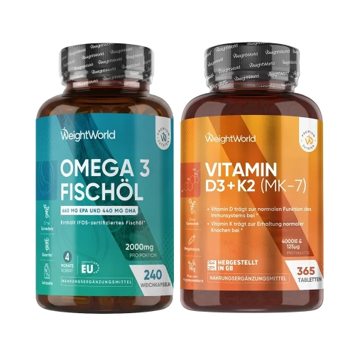 Omega 3 + Vitamin D3 K2 (MK-7) Duo Set | 20% sparen | WeightWorld