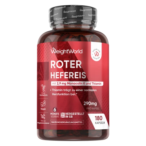 Roter Reis Kapseln gegen hohen Cholesterinspiegel | 180 Kapseln - 250 mg, inkl. 2,9 mg Monacolin K | Natürliches Regulierung des Cholesterinspiegels