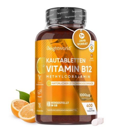 Vitamina B12 Metilcobalamina - 1000 mcg 400 Tabletas Masticables - Suplemento para el Sistema Inmune, Sistema Nervioso y Energía